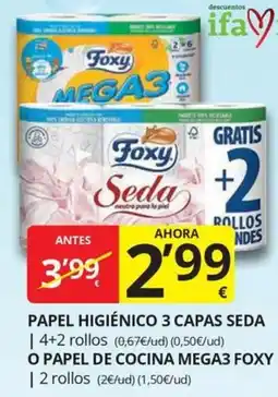 Supermercados MAS Foxy papel higiénico 3 capas seda oferta