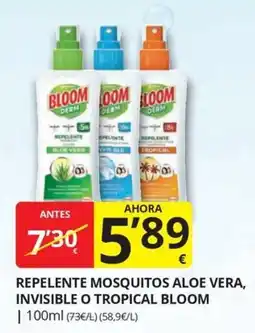 Supermercados MAS Bloom repelente mosquitos aloe vera, invisible o tropical oferta
