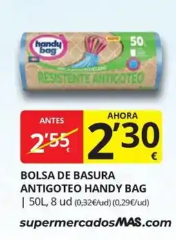 Supermercados MAS Handy Bag bolsa de basura antigoteo oferta
