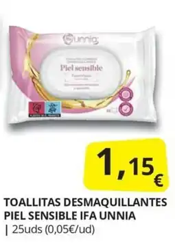 Supermercados MAS Unnia toallitas desmaquillantes piel sensible oferta