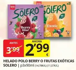 Supermercados MAS Solero helado polo berry o frutas exóticas oferta