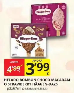 Supermercados MAS Häagen-Dazs helado bombón choco macadam o strawberry oferta