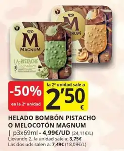 Supermercados MAS Magnum helado bombón pistacho o melocotón oferta