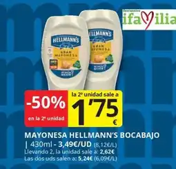 Supermercados MAS Hellmann's mayonesa bocabajo oferta