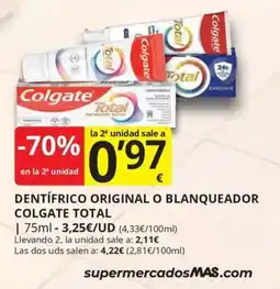 Supermercados MAS Colgate dentífrico original o blanqueador total oferta