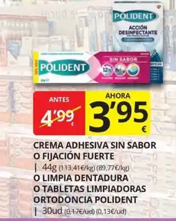 Supermercados MAS Polident crema adhesiva sin sabor o fijación fuerte oferta