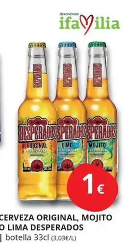 Supermercados MAS Desperados cerveza original, mojito y lima oferta