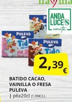 Supermercados MAS Puleva batido cacao, vainilla o fresa oferta