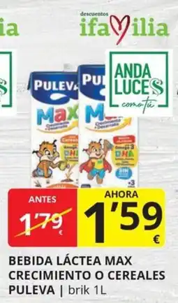 Supermercados MAS Puleva bebida láctea max crecimiento o cereales oferta