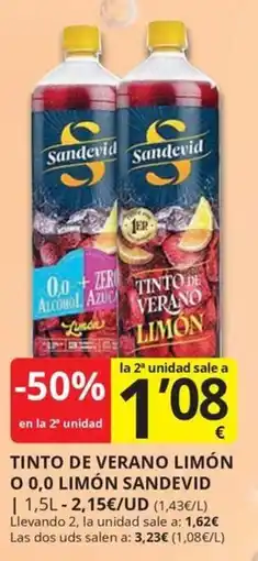 Supermercados MAS Sandevid tinto de verano limón o 0,0 limón oferta