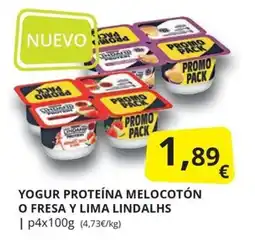 Supermercados MAS Lindalhs yogur proteína melocotón o fresa y lima oferta