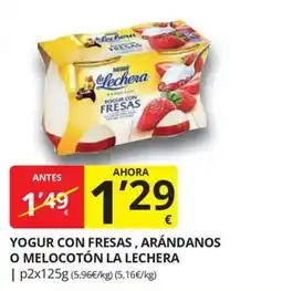 Supermercados MAS La Lechera yogur con fresas, arándanos o melocotón oferta
