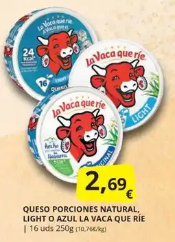 Supermercados MAS La vaca que ríe queso porciones natural light o azul oferta