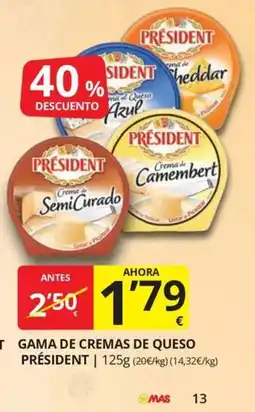 Supermercados MAS President cremas de queso oferta