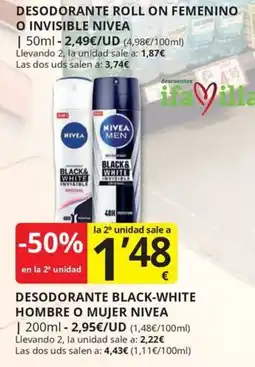 Supermercados MAS Nivea desodorante roll on femenino o invisible oferta