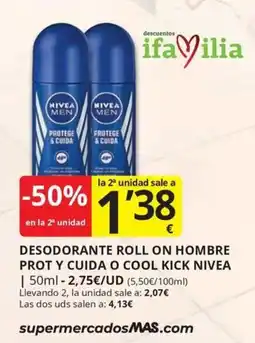 Supermercados MAS Nivea men desodorante roll on hombre prot y cuida o cool kick oferta