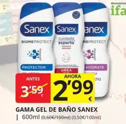 Supermercados MAS Sanex gama gel de baño oferta