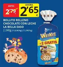 Supermercados MAS Weikis bollito relleno chocolate con leche oferta