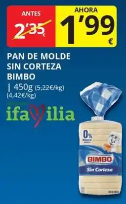 Supermercados MAS Bimbo pan de molde sin corteza oferta