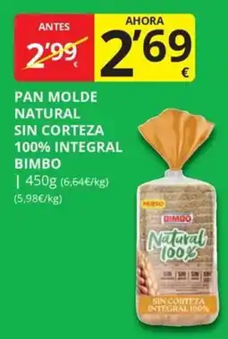 Supermercados MAS Bimbo pan molde natural sin corteza 100% integral oferta