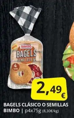 Supermercados MAS Bimbo bagels clásico o semillas oferta