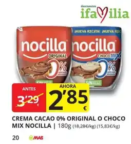 Supermercados MAS nocilla crema cacao 0% original o choco mix oferta
