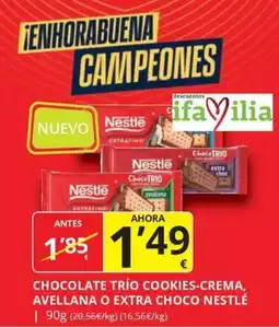 Supermercados MAS Nestlé chocolate trío cookies-crema, avellana o extra choco oferta