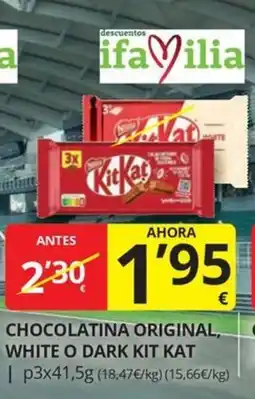 Supermercados MAS Kit Kat chocolatina original white o dark oferta
