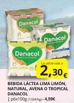 Supermercados MAS Danacol bebida láctea lima limón, natural, avena o tropical oferta