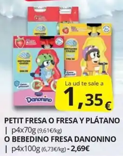 Supermercados MAS Danonino petit fresa o fresa y plátano oferta
