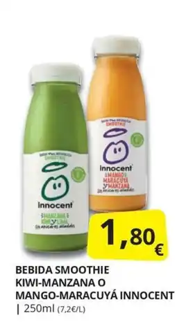 Supermercados MAS Innocent bebida smoothie kiwi-manzana o mango-maracuyá oferta