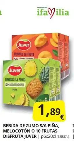 Supermercados MAS Juver bebida de zumo s/a piña, melocotón o 10 frutas disfruta oferta