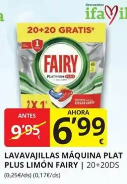 Supermercados MAS Fairy lavavajillas máquina plat plus limón oferta