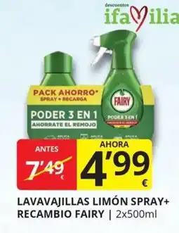 Supermercados MAS Fairy lavavajillas limón spray+recambio oferta