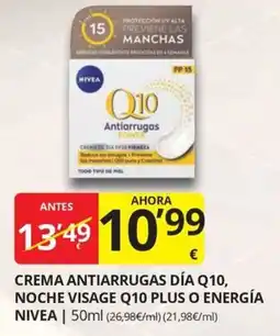 Supermercados MAS Nivea crema antiarrugas día q10, noche visage q10 plus o energía oferta