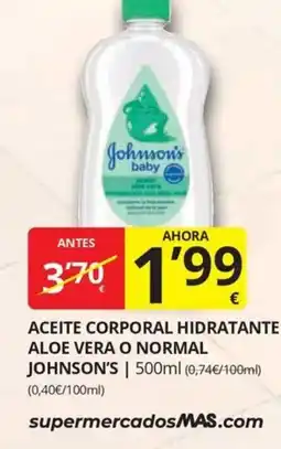 Supermercados MAS johnson's baby aceite corporal hidratante aloe vera o normal oferta