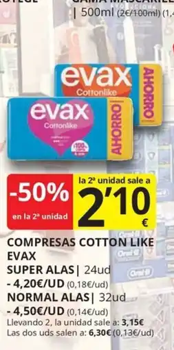 Supermercados MAS evax compresas cotton like oferta