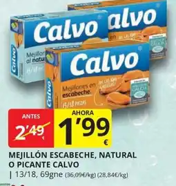Supermercados MAS Calvo mejillón escabeche, natural o picante oferta