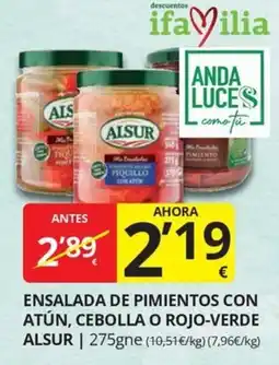 Supermercados MAS alsur ensalada de pimientos con atún, cebolla o rojo-verde oferta