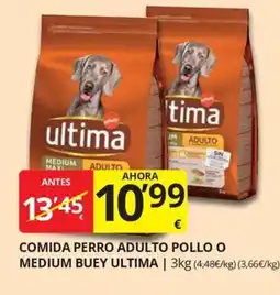 Supermercados MAS ultima comida perro adulto pollo o medium buey oferta