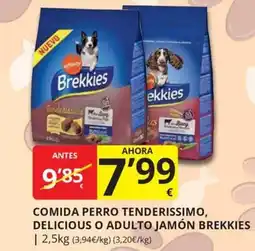 Supermercados MAS BrekkieS comida perro tenderissimo, delicious o adulto jamón oferta