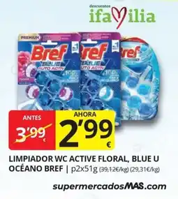 Supermercados MAS Bref limpiador wc active floral, blue u océano oferta