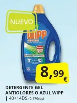Supermercados MAS Wipp detergente gel antiolores o azul wipp oferta