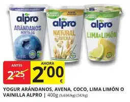Supermercados MAS Yogur arándanos, avena, coco, lima limón o vainilla alpro oferta