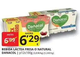 Supermercados MAS Danacol bebida láctea fresa o natural oferta