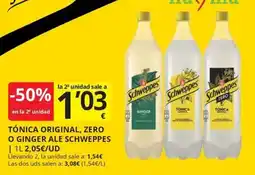 Supermercados MAS Schweppes tónica original, zero o ginger ale oferta