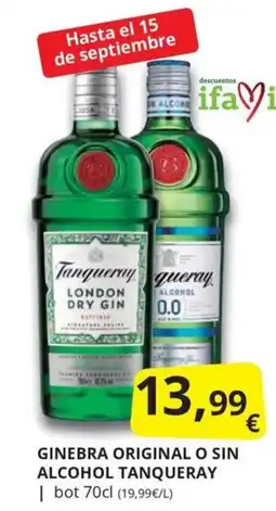 Supermercados MAS Tanqueray ginebra original o sin alcohol oferta