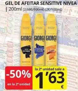 Supermercados MAS Giorgi gel de afeitar sensitive nivea oferta
