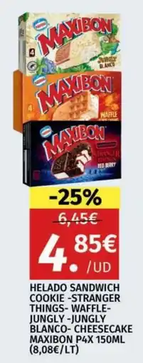 Maskom Supermercados Maxibon helado sandwich cookie-stranger things-waffle-jungly-jungly blanco-cheesecake oferta