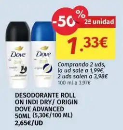 Maskom Supermercados Dove desodorante roll on indi dry / origin dove advanced oferta